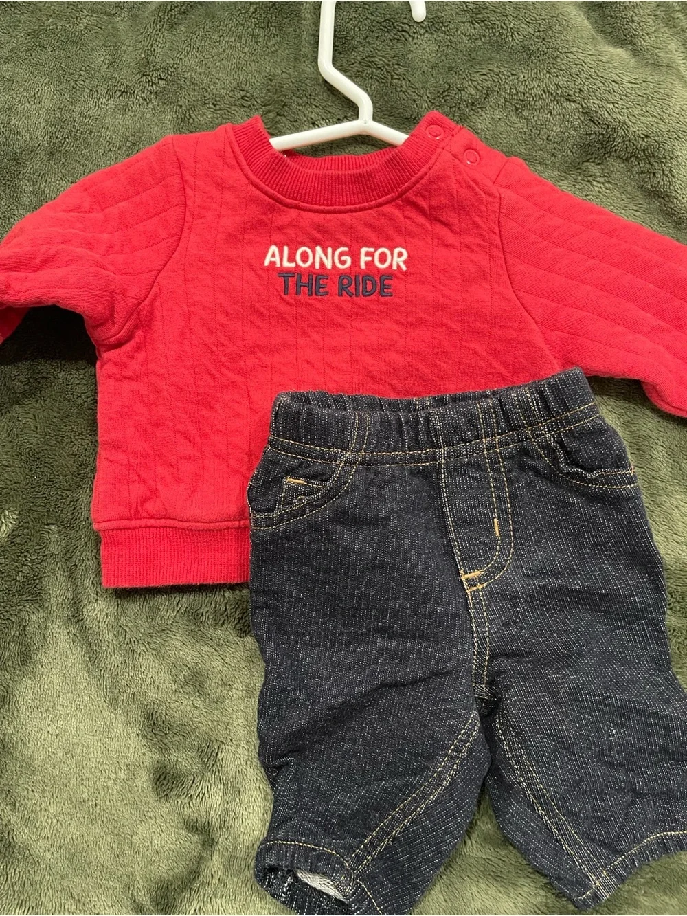 Carter's Red Quilted Sweatshirt & Dark Denim Pants Matching Set